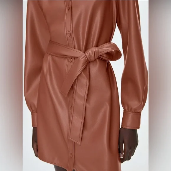 NWT Aritzia Wilfred Caroline Belted Vegan Leather shirt dress - Picture 4 of 11